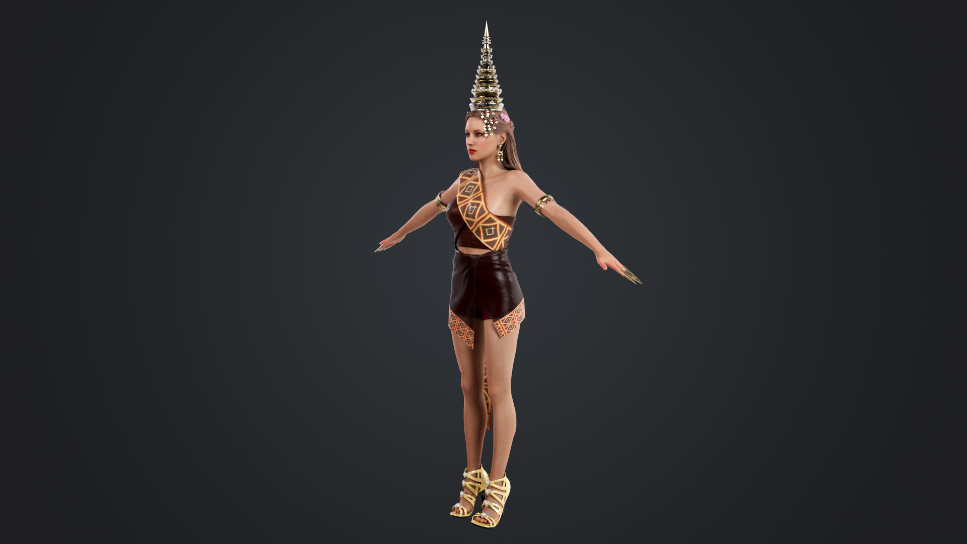 Thai Female Traditional Costume 3D model_2