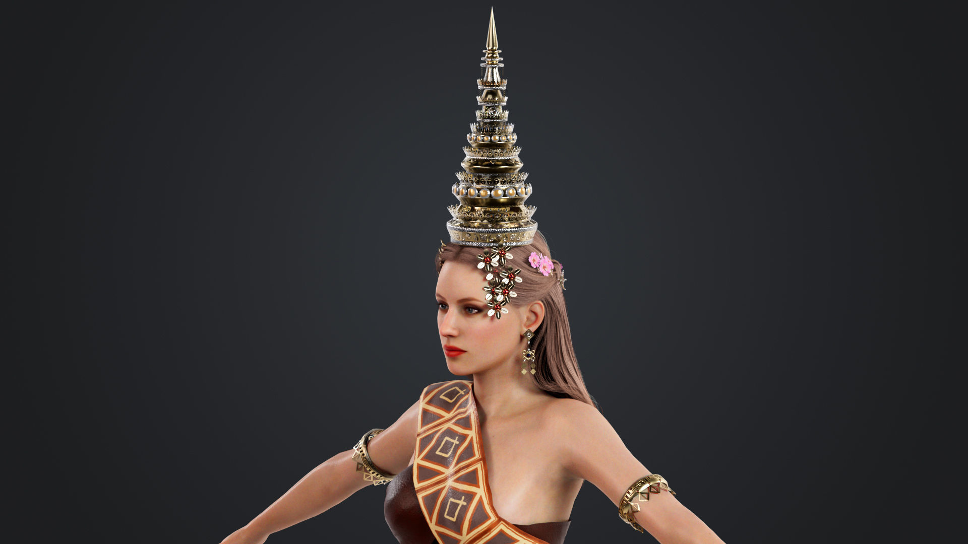 Thai Female Traditional Costume 3D model_7