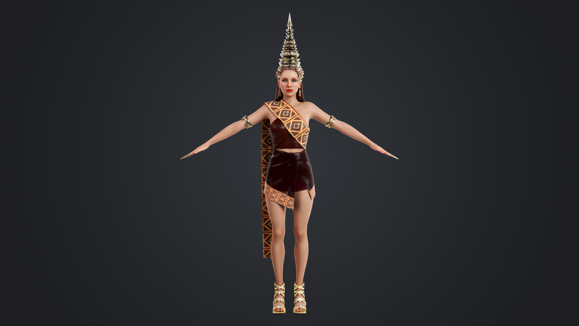 Thai Female Traditional Costume 3D model_1