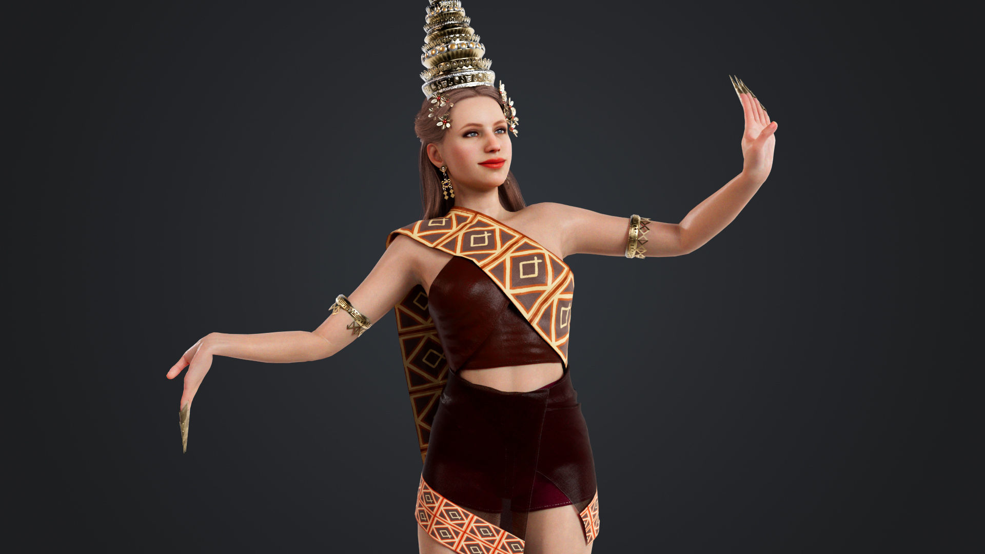 Thai Female Traditional Costume 3D model_16
