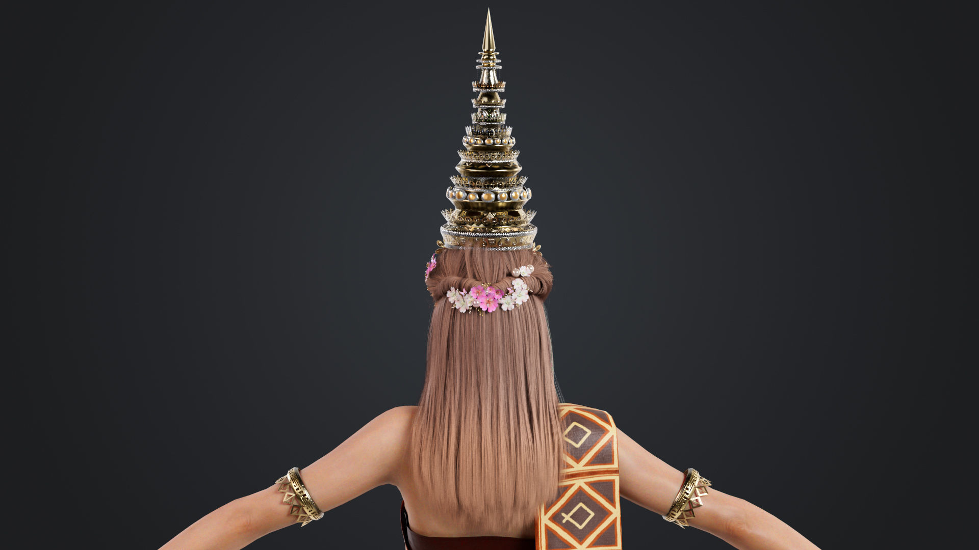 Thai Female Traditional Costume 3D model_10