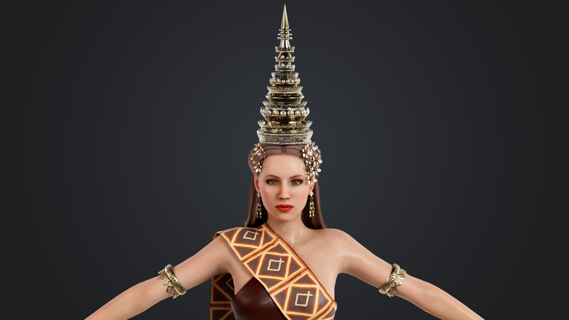 Thai Female Traditional Costume 3D model_6