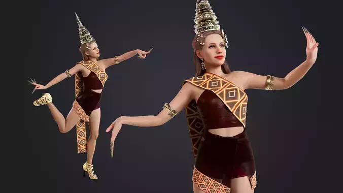 Thai Female Traditional Costume 3D model
