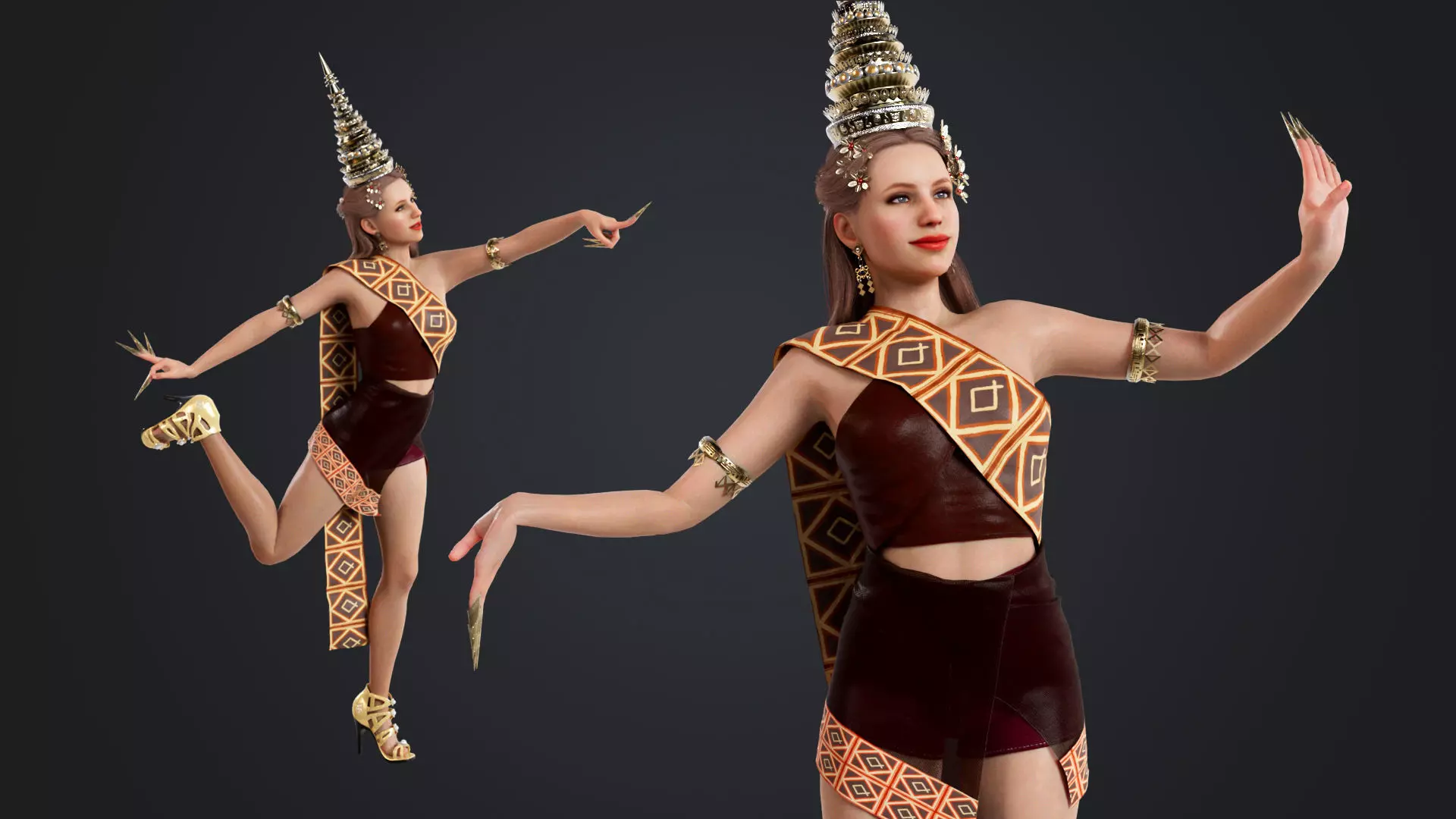 Thai Female Traditional Costume 3D model_0