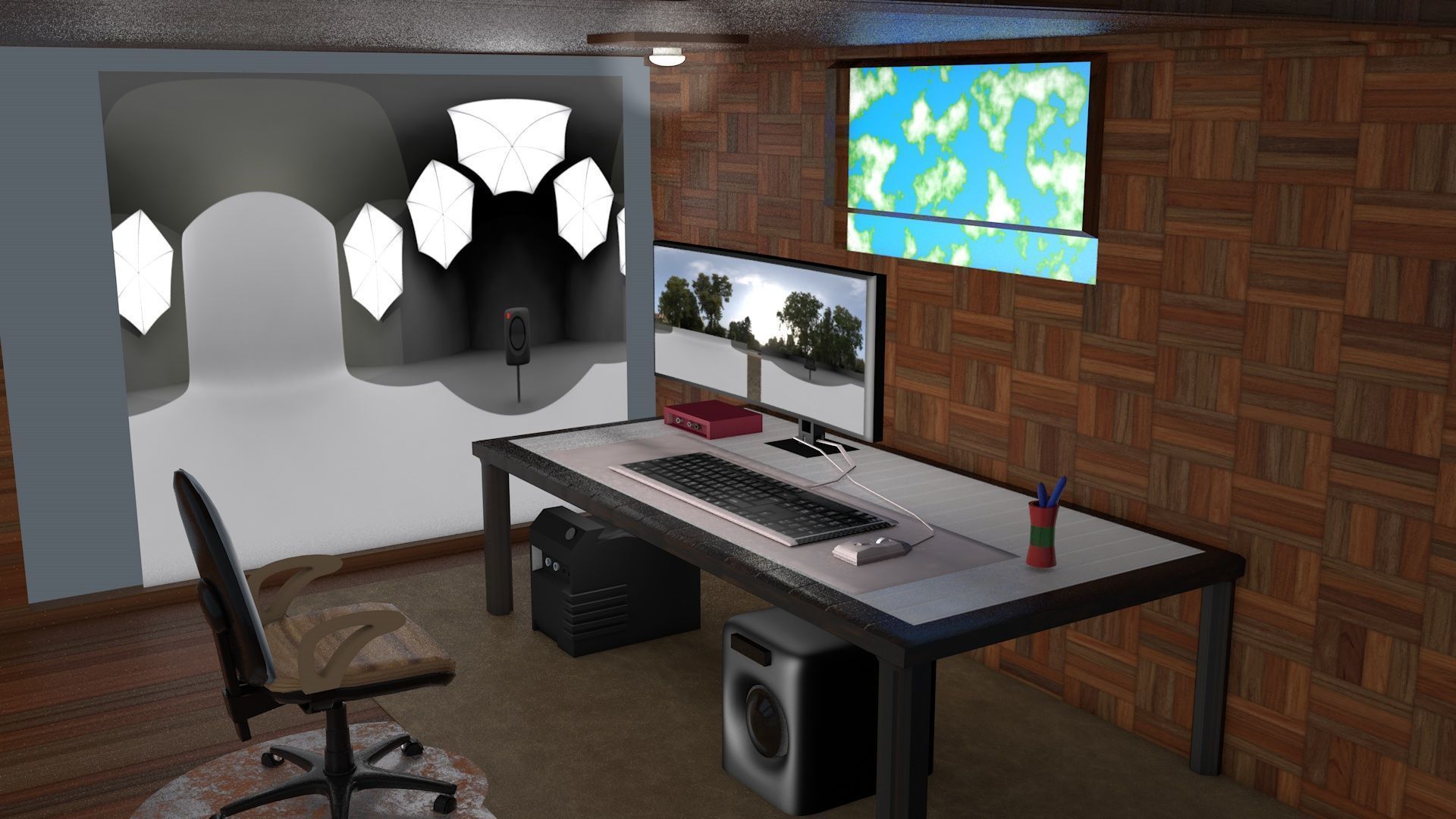 Computer Table 02 Low-poly 3D model_4