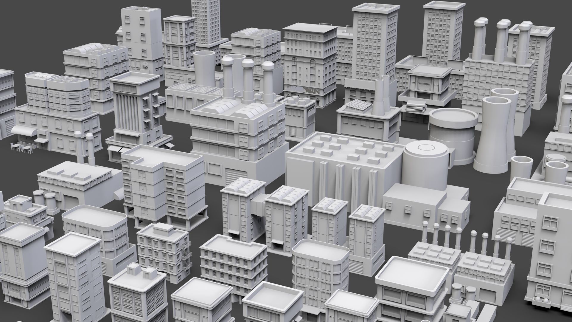 Low Poly City Buildings Pack Of 110 - Game Ready - Untextured  3D model_27