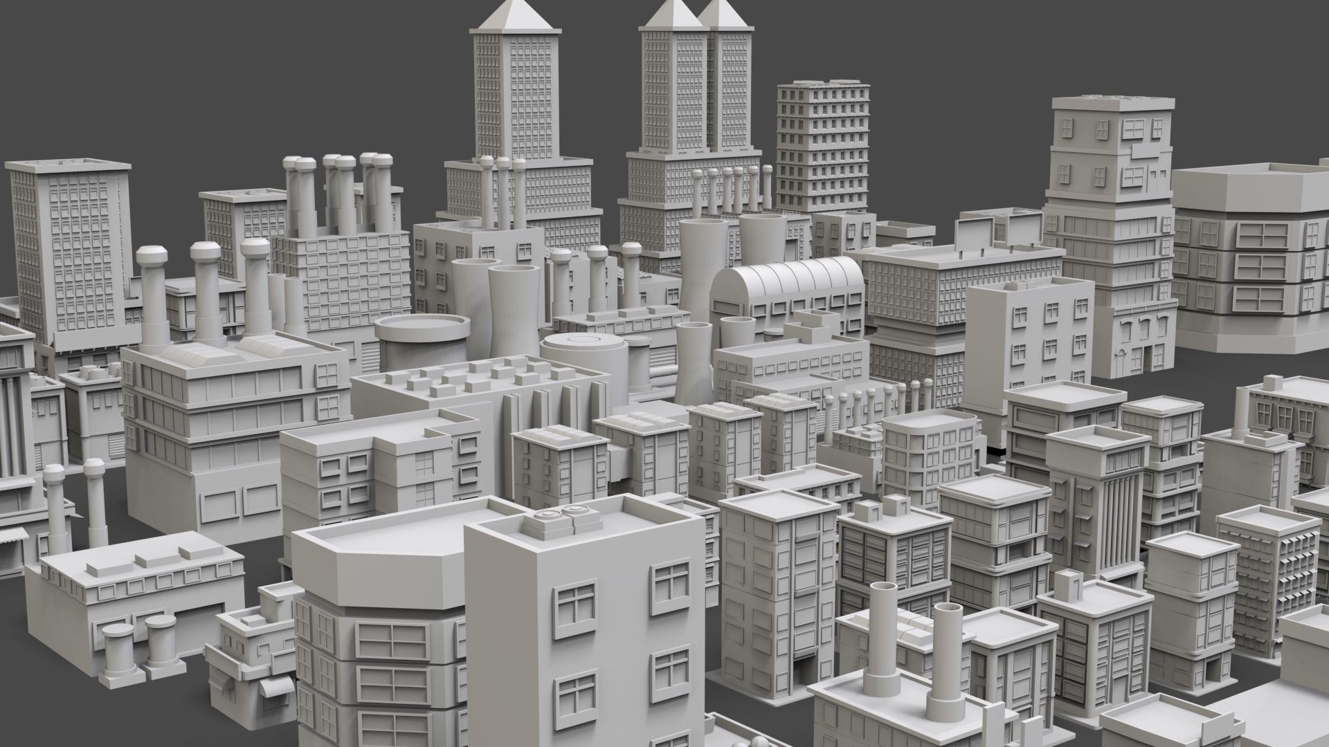 Low Poly City Buildings Pack Of 110 - Game Ready - Untextured  3D model_28