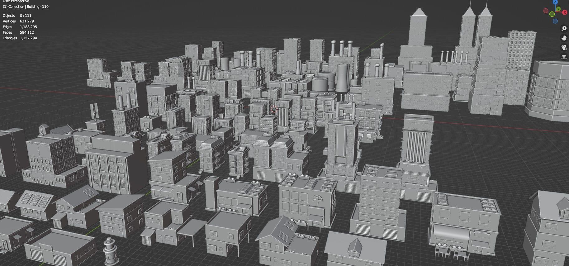 Low Poly City Buildings Pack Of 110 - Game Ready - Untextured  3D model_83