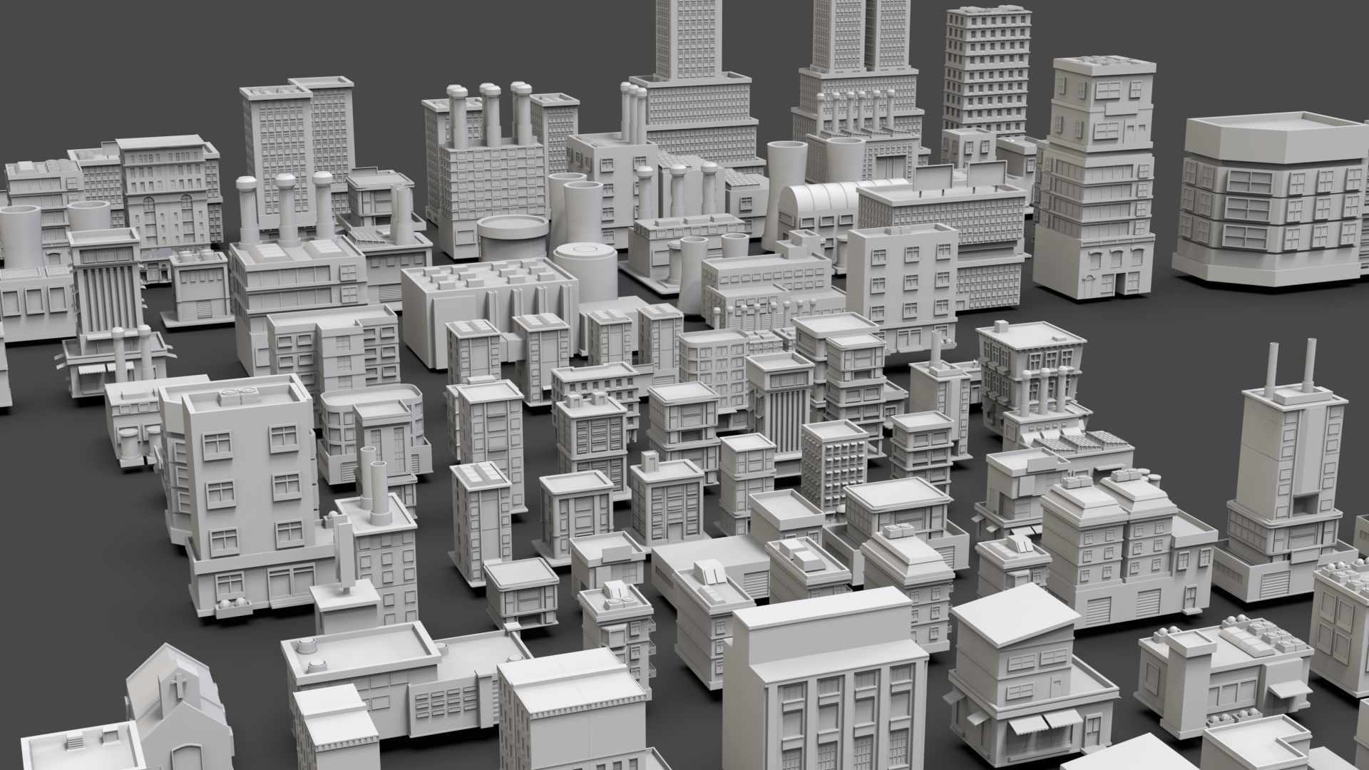 Low Poly City Buildings Pack Of 110 - Game Ready - Untextured  3D model_3
