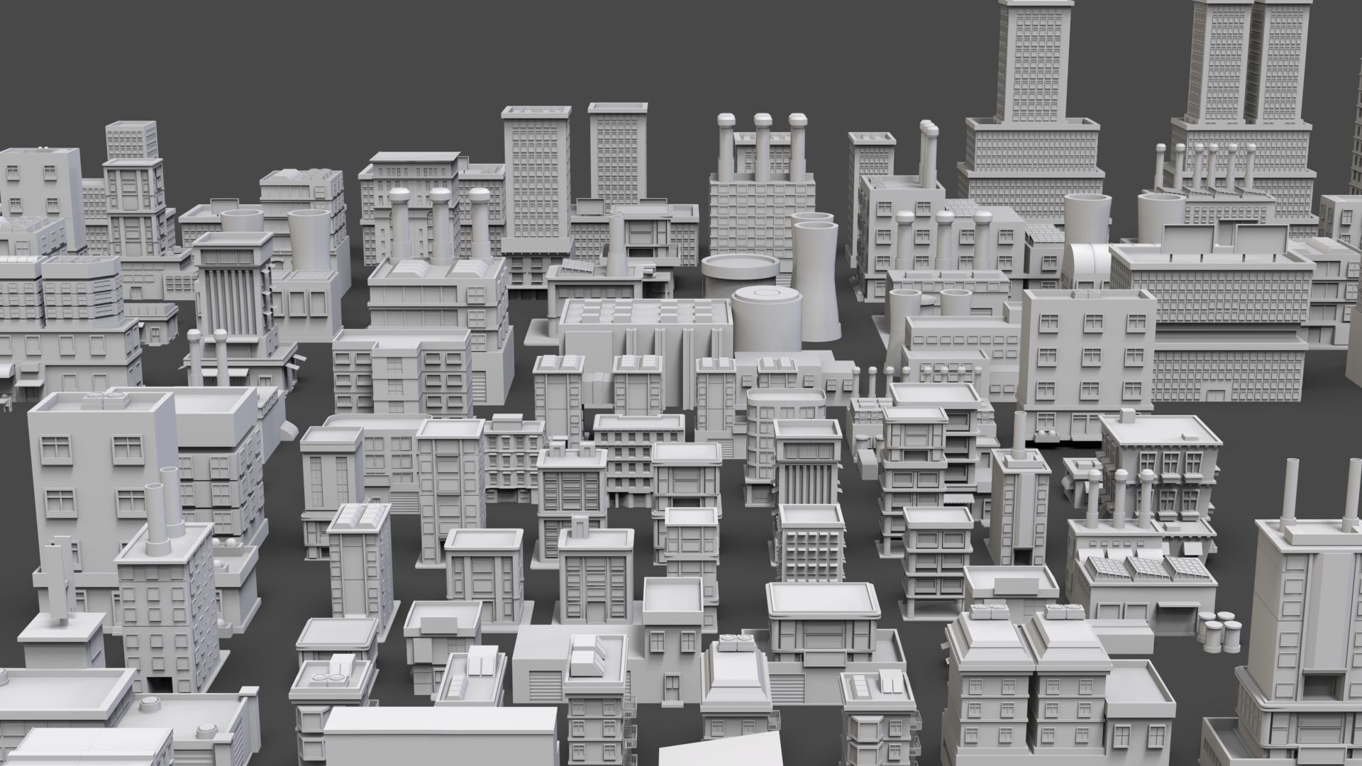 Low Poly City Buildings Pack Of 110 - Game Ready - Untextured  3D model_30