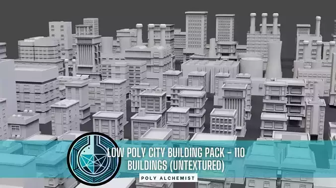 Low Poly City Buildings Pack Of 110 - Game Ready - Untextured  3D model