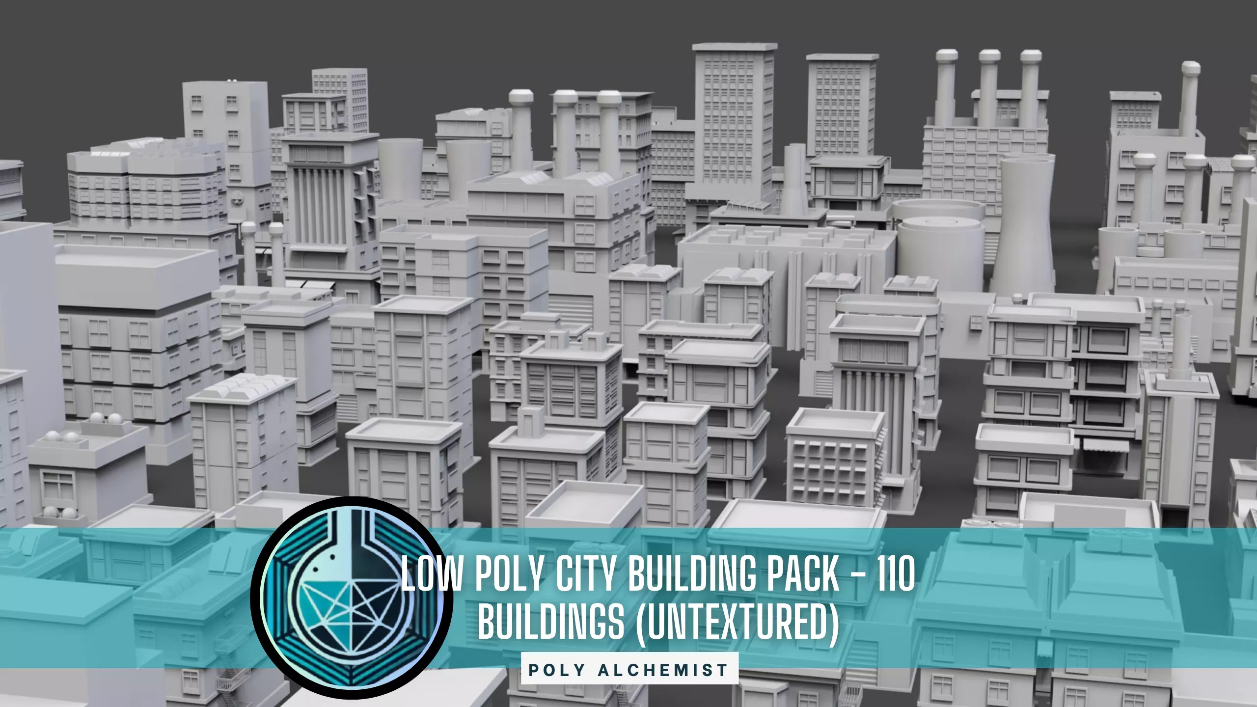 Low Poly City Buildings Pack Of 110 - Game Ready - Untextured  3D model_0