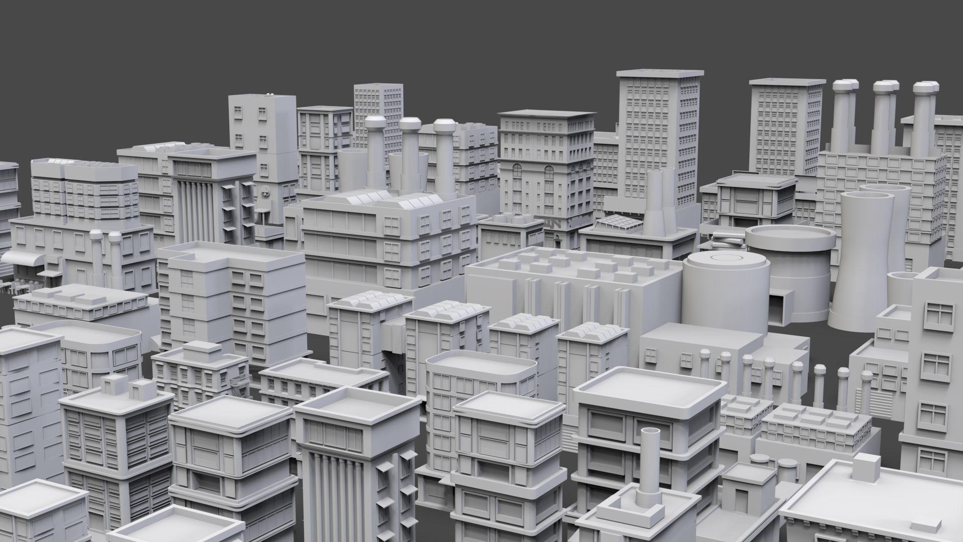 Low Poly City Buildings Pack Of 110 - Game Ready - Untextured  3D model_26