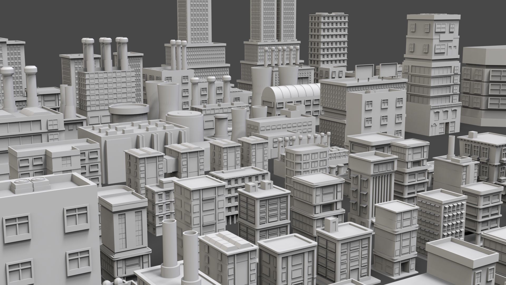 Low Poly City Buildings Pack Of 110 - Game Ready - Untextured  3D model_1