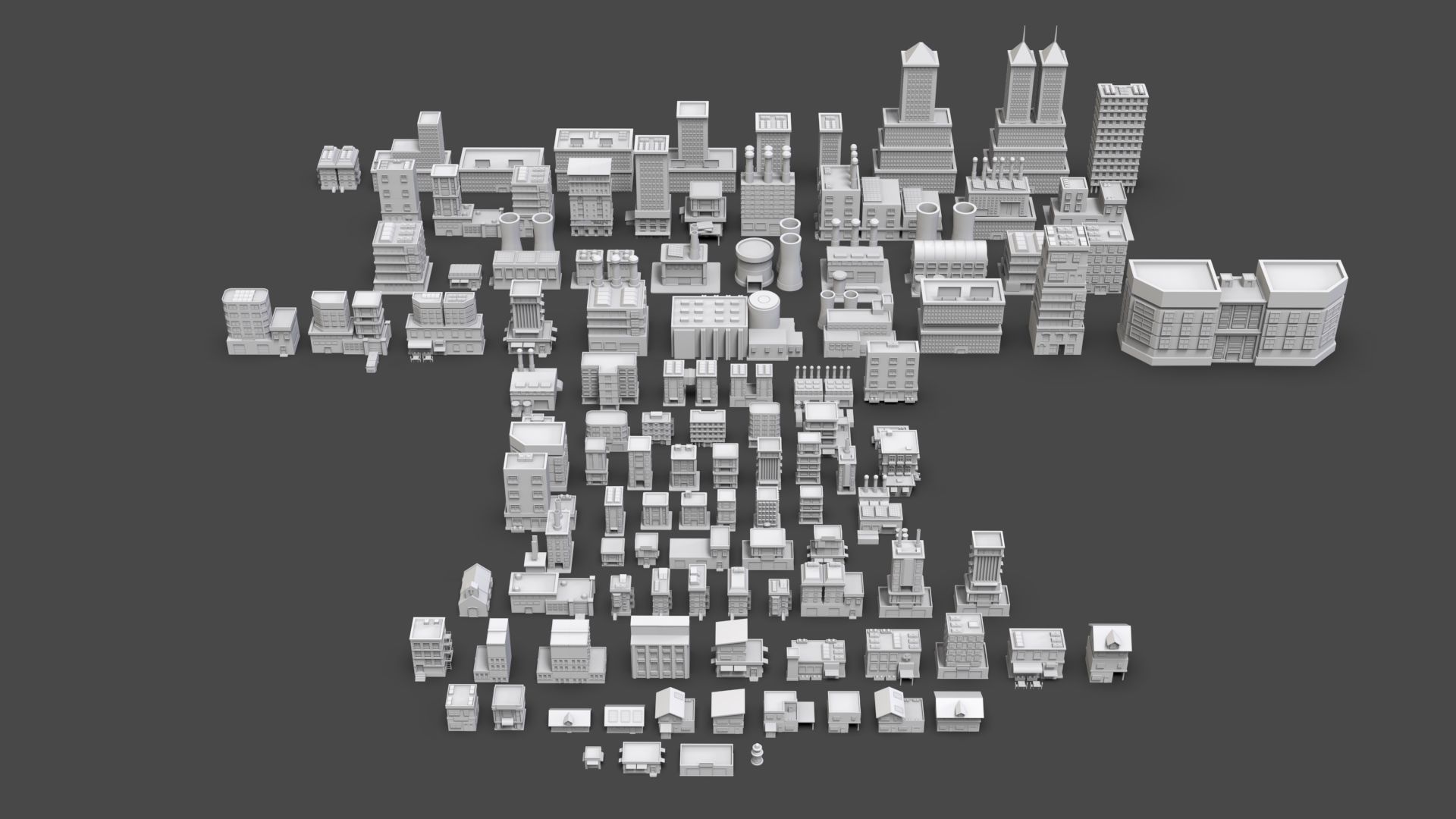 Low Poly City Buildings Pack Of 110 - Game Ready - Untextured  3D model_29