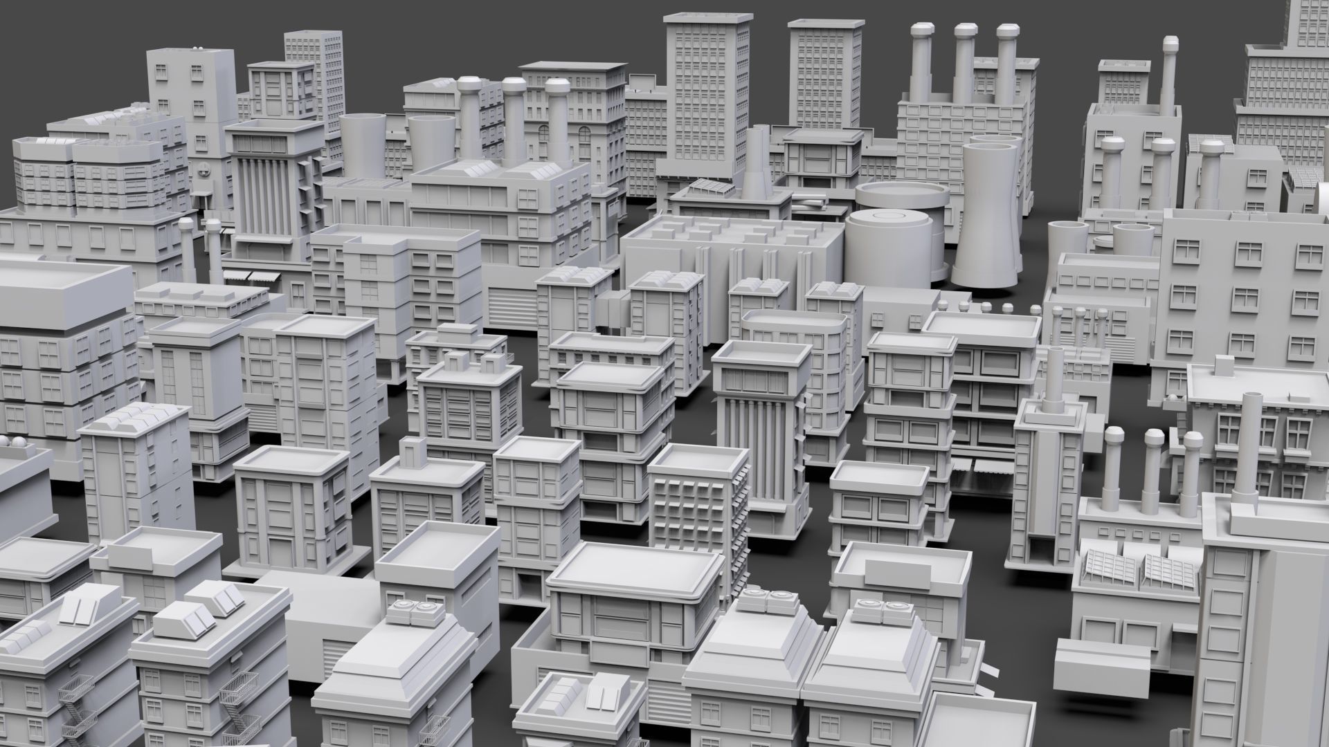 Low Poly City Buildings Pack Of 110 - Game Ready - Untextured  3D model_24