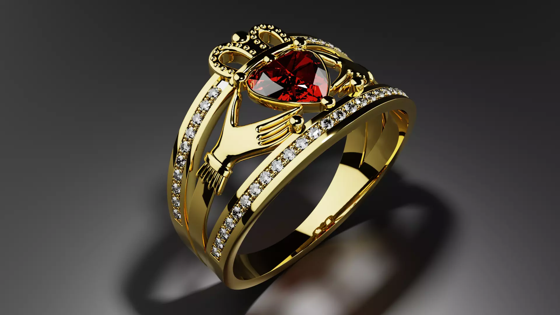 Gold Ring Golden Heart in Loves Embrace 3D print model