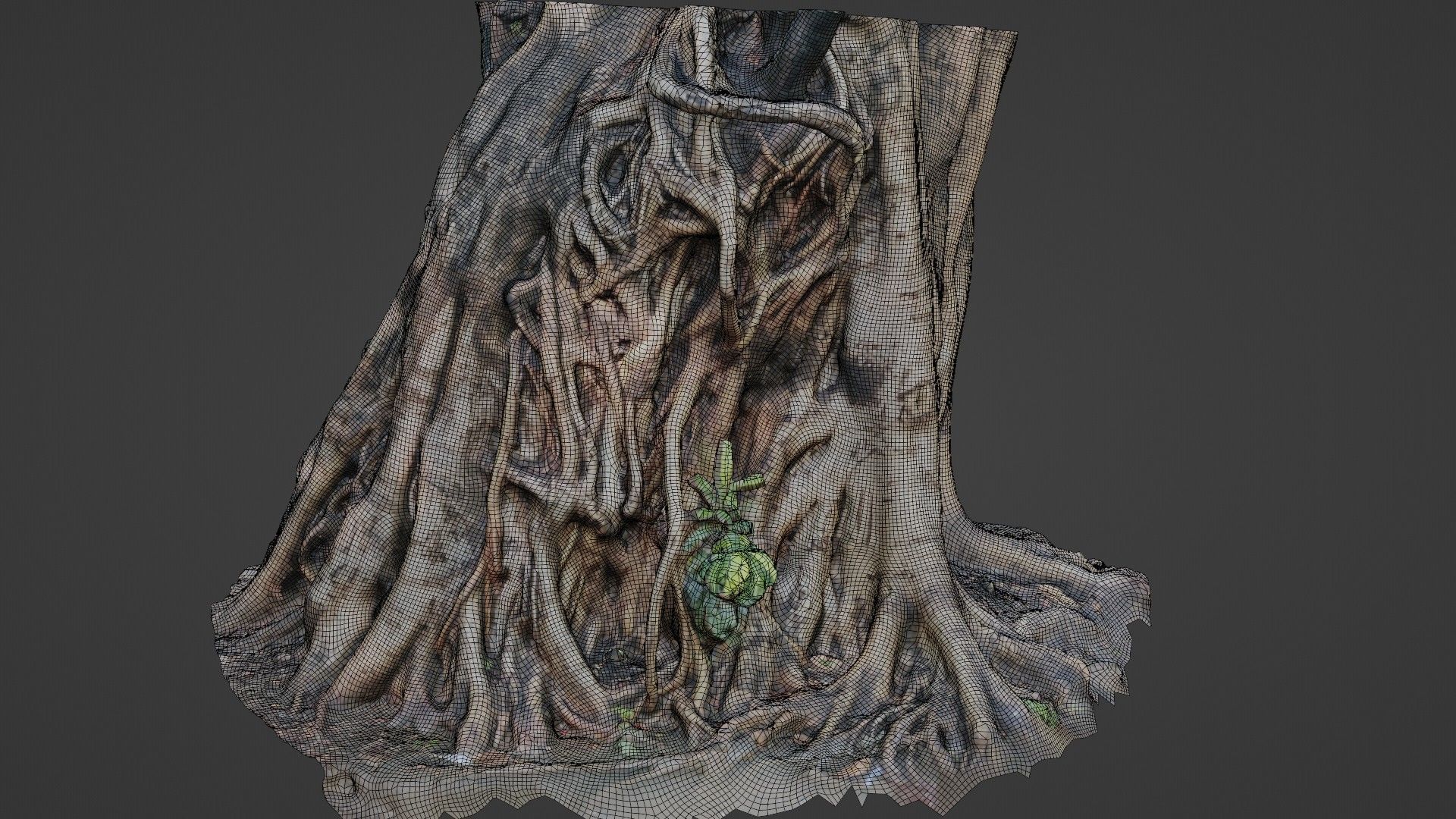 Uprooted tree trunk Low-poly 3D model_2