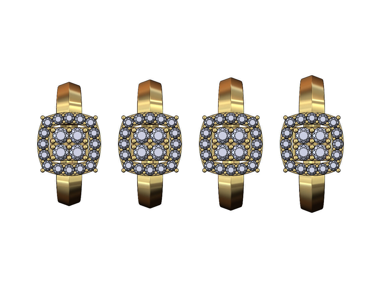 Diamond cluster claw sides ring US sizes 7to10 3D print model_1