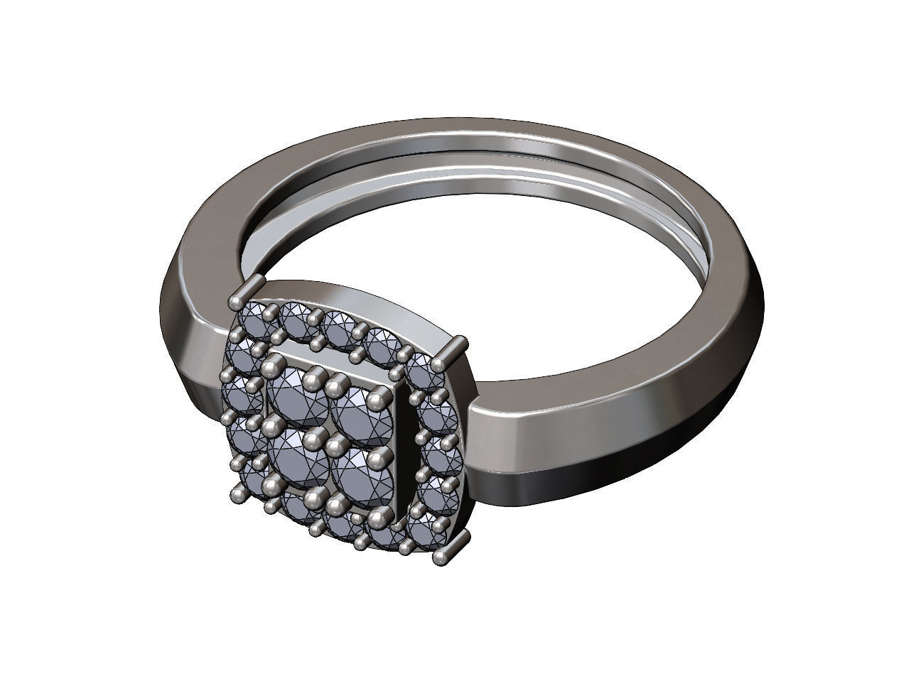 Diamond cluster claw sides ring US sizes 7to10 3D print model_11