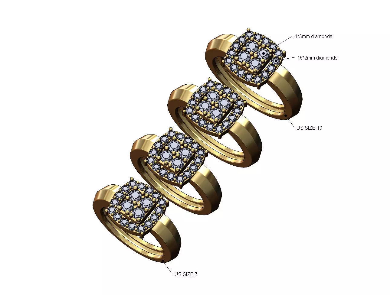 Diamond cluster claw sides ring US sizes 7to10 3D print model_0