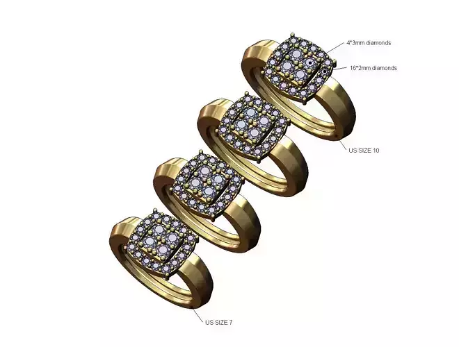 Diamond cluster claw sides ring US sizes 7to10