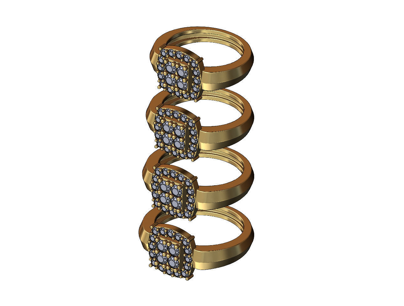 Diamond cluster claw sides ring US sizes 7to10 3D print model_3