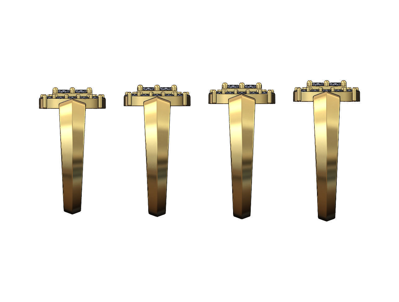 Diamond cluster claw sides ring US sizes 7to10 3D print model_2