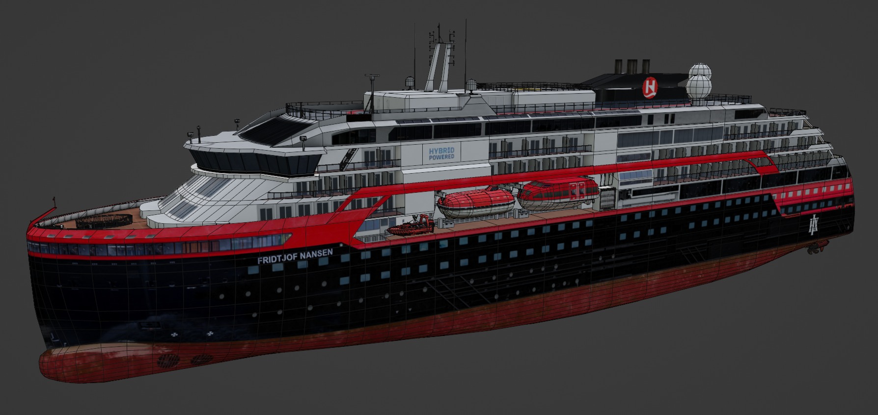 Hurtigruten Expeditions cruise ship Low-poly 3D model_1