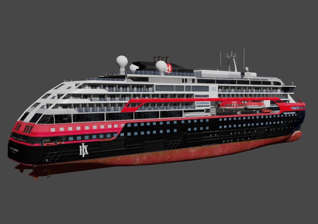 Hurtigruten Expeditions cruise ship Low-poly 3D model_7