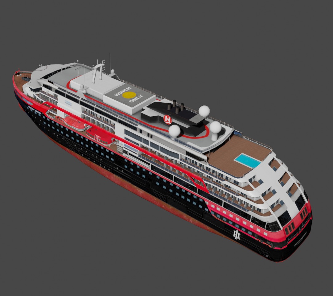 Hurtigruten Expeditions cruise ship Low-poly 3D model_3