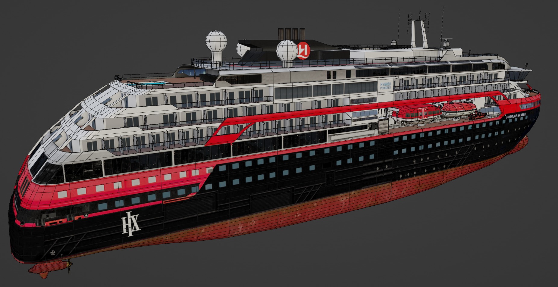 Hurtigruten Expeditions cruise ship Low-poly 3D model_9