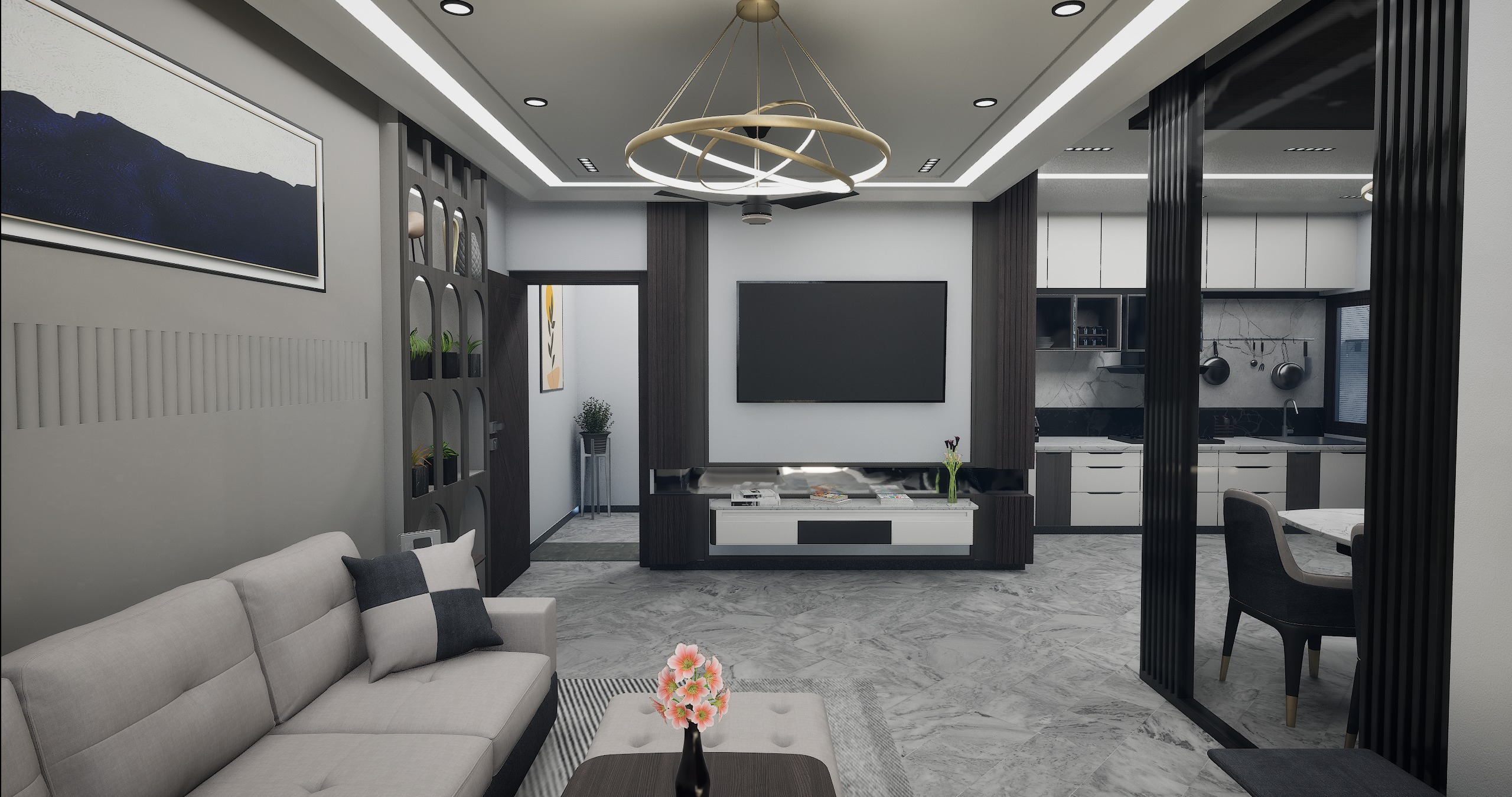 3 BHK Apartment Interior with Assets DS2 Low-poly 3D model_5