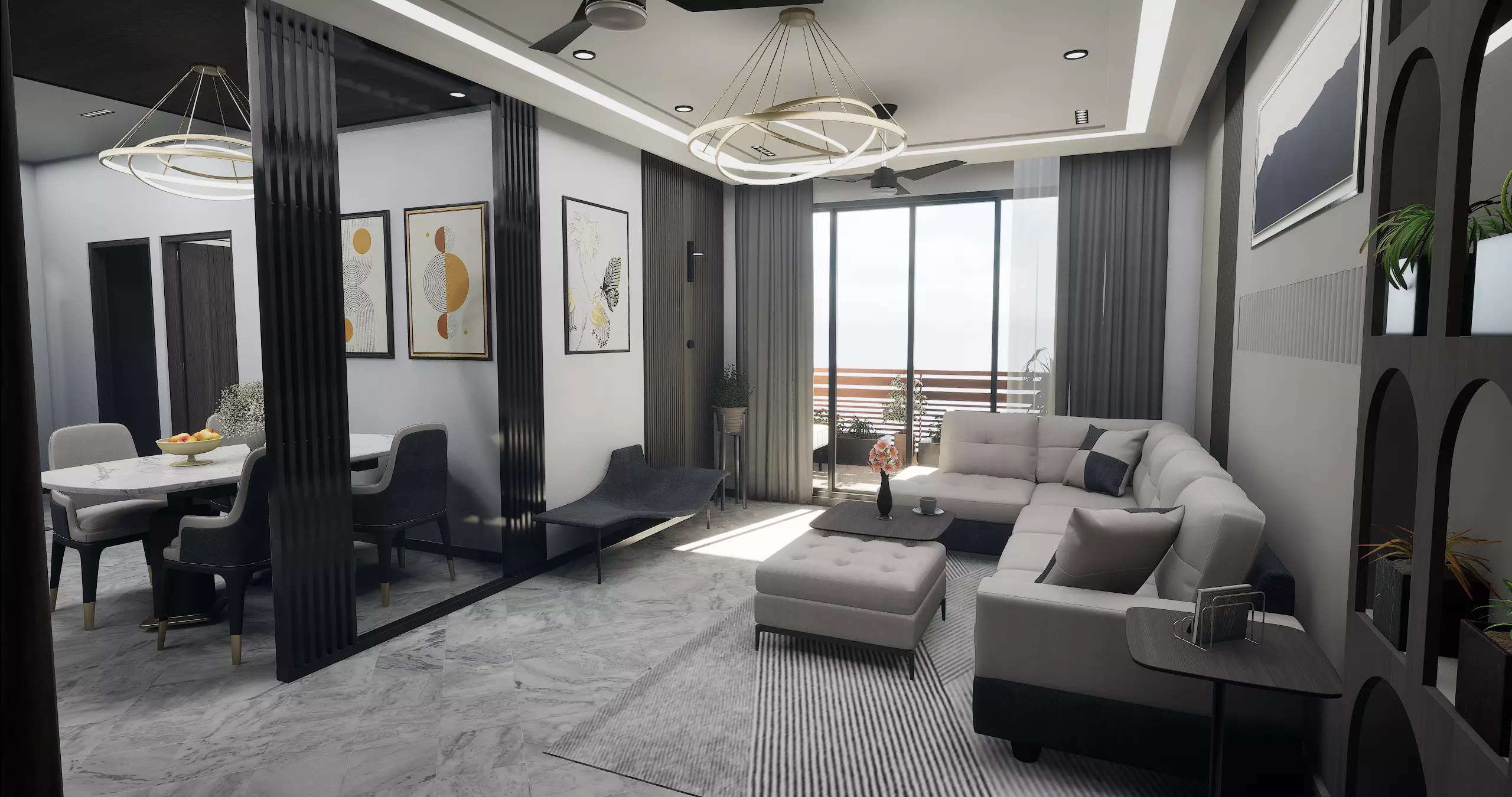 3 BHK Apartment Interior with Assets DS2 Low-poly 3D model_0