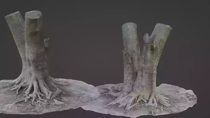 Tree with roots Low-poly 3D model