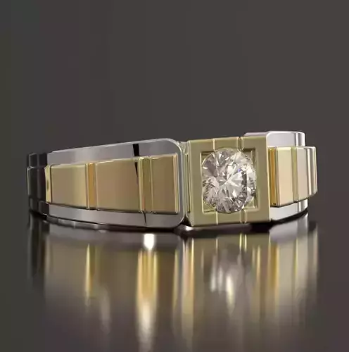 Gents Heavy Dual Tone Solitaire Engagement Ring 