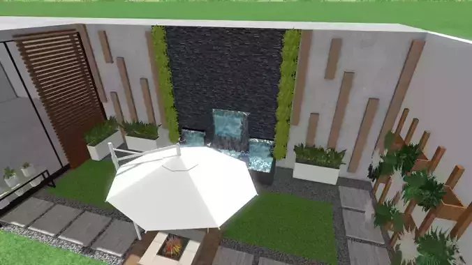 Sit-Out Area with Waterfall  Landscape Design