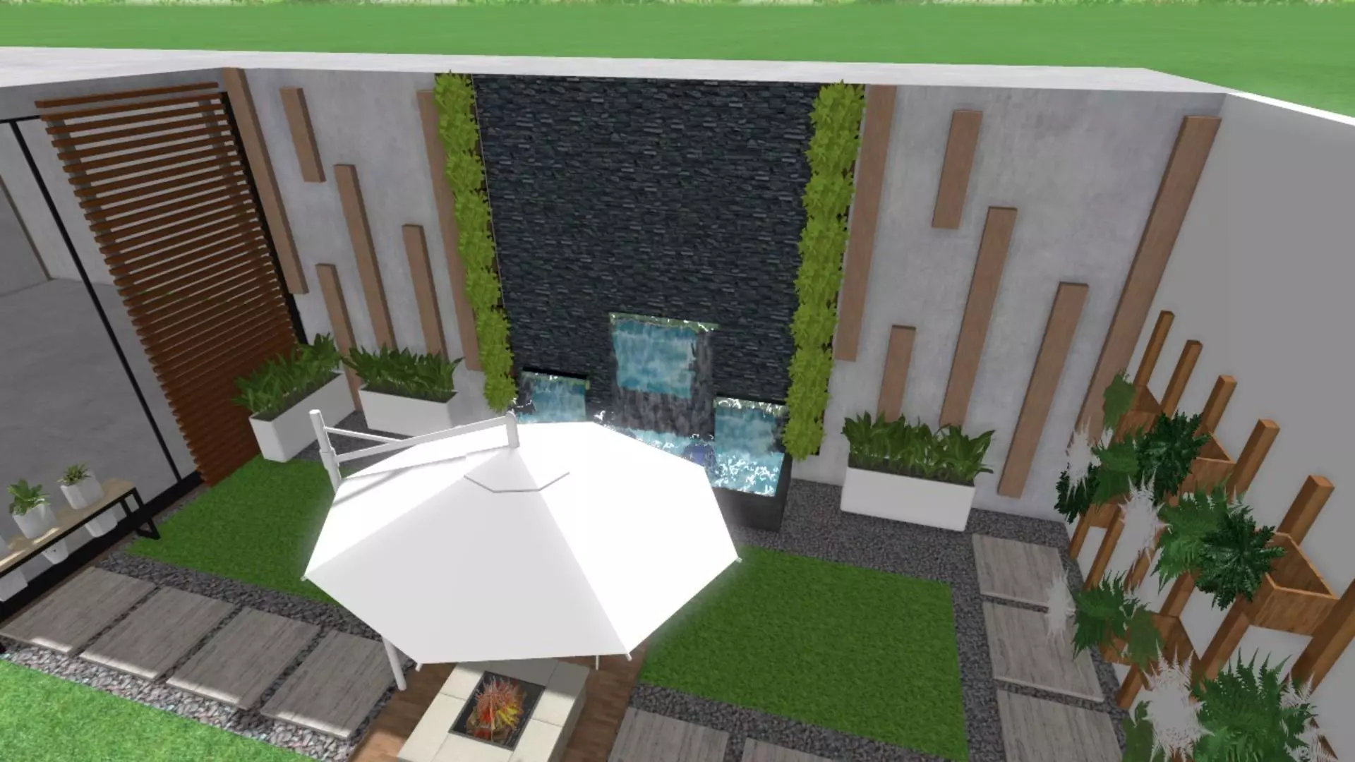 Sit-Out Area with Waterfall  Landscape Design 3D model_0