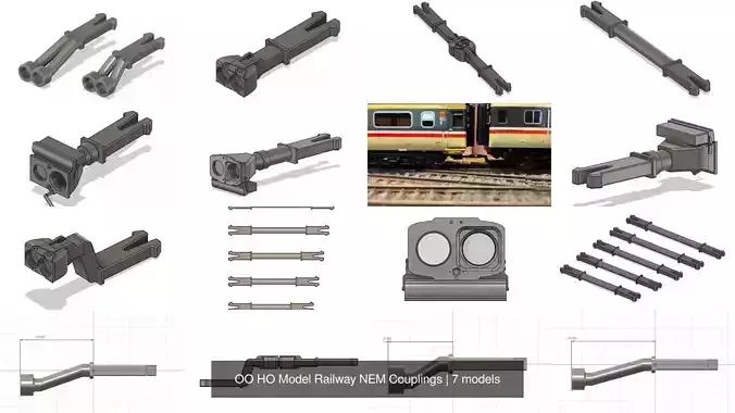 OO HO Model Railway NEM Couplings 3D Model Collection