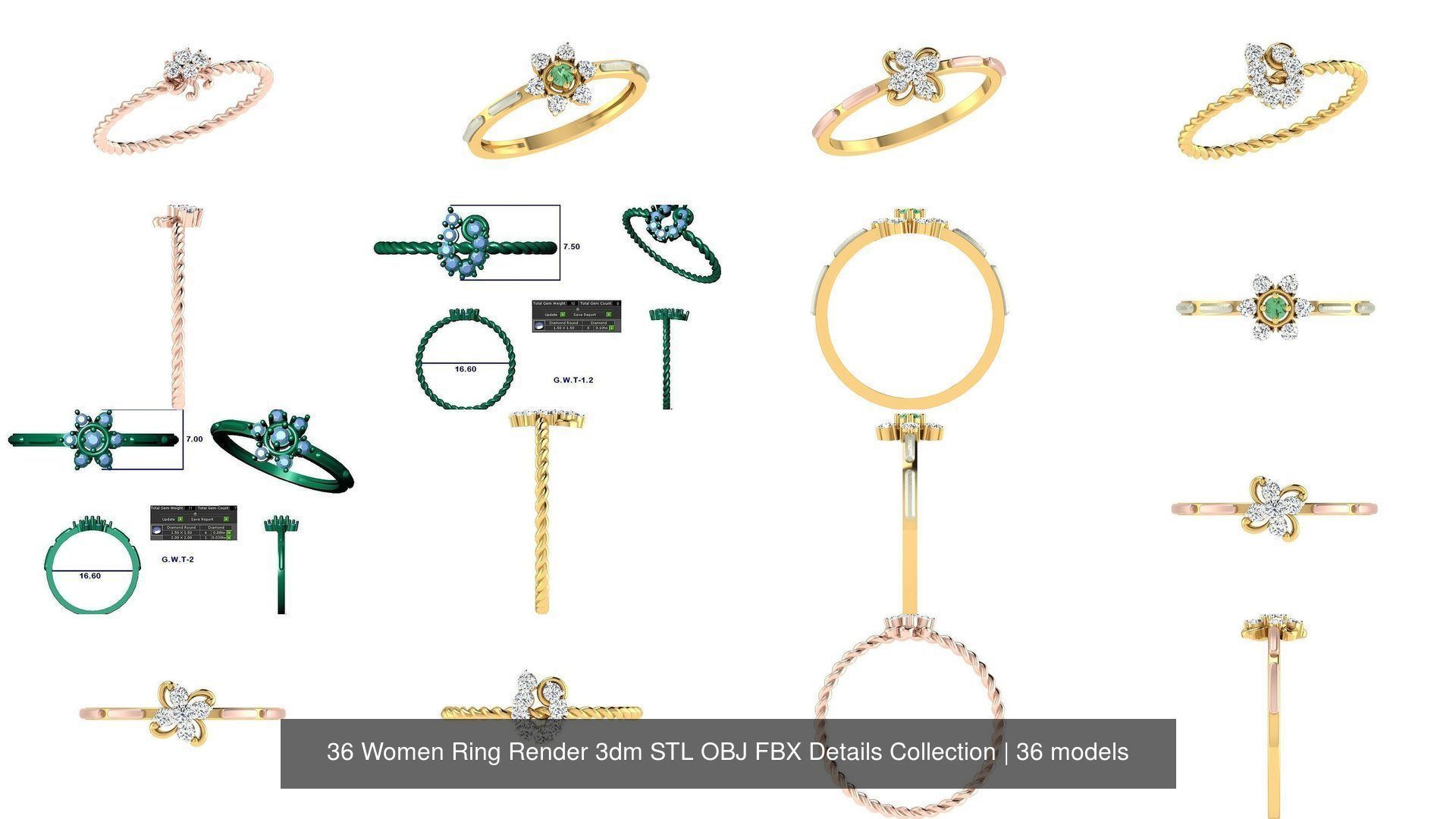36 Women Ring Render 3dm STL OBJ FBX Details Collection _4
