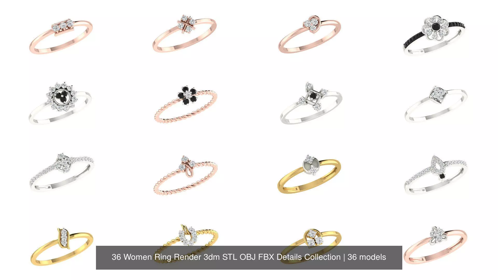 36 Women Ring Render 3dm STL OBJ FBX Details Collection _0