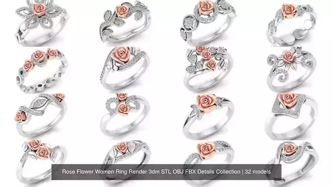Rose Flower Women Ring Render 3dm STL OBJ FBX Details Collection