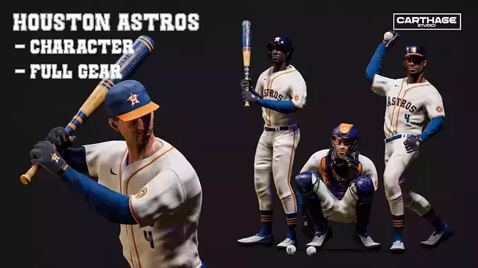 Houston Astros Character And Essential Baseball Equipment Low-poly 3D model