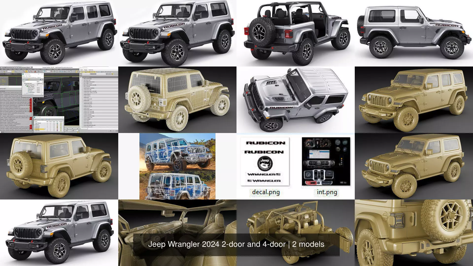 Jeep Wrangler 2024 2-door and 4-door 3D Model Collection_0