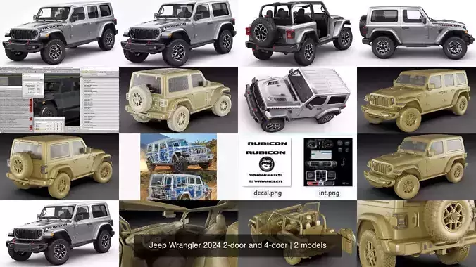 Jeep Wrangler 2024 2-door and 4-door 3D Model Collection
