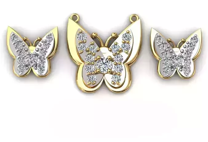 Butterfly pendant and earrings 3D print model