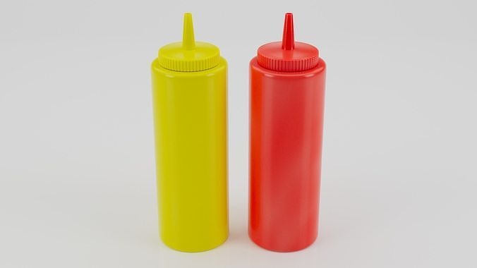 Realistic Ketchup and Mustard Bottles 3D model 2