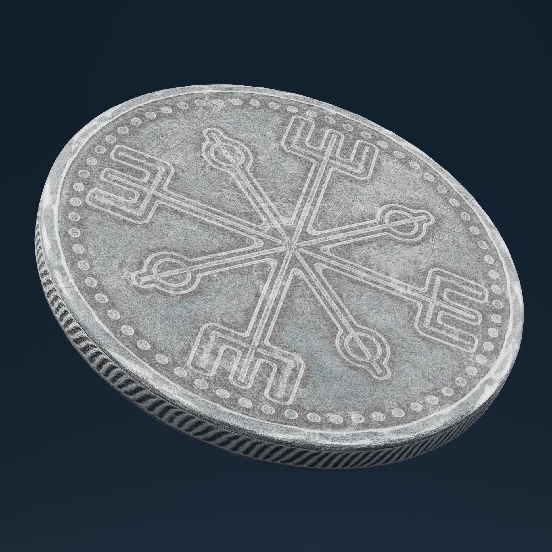 Blue Ancient Coin Low-poly 3D model_6