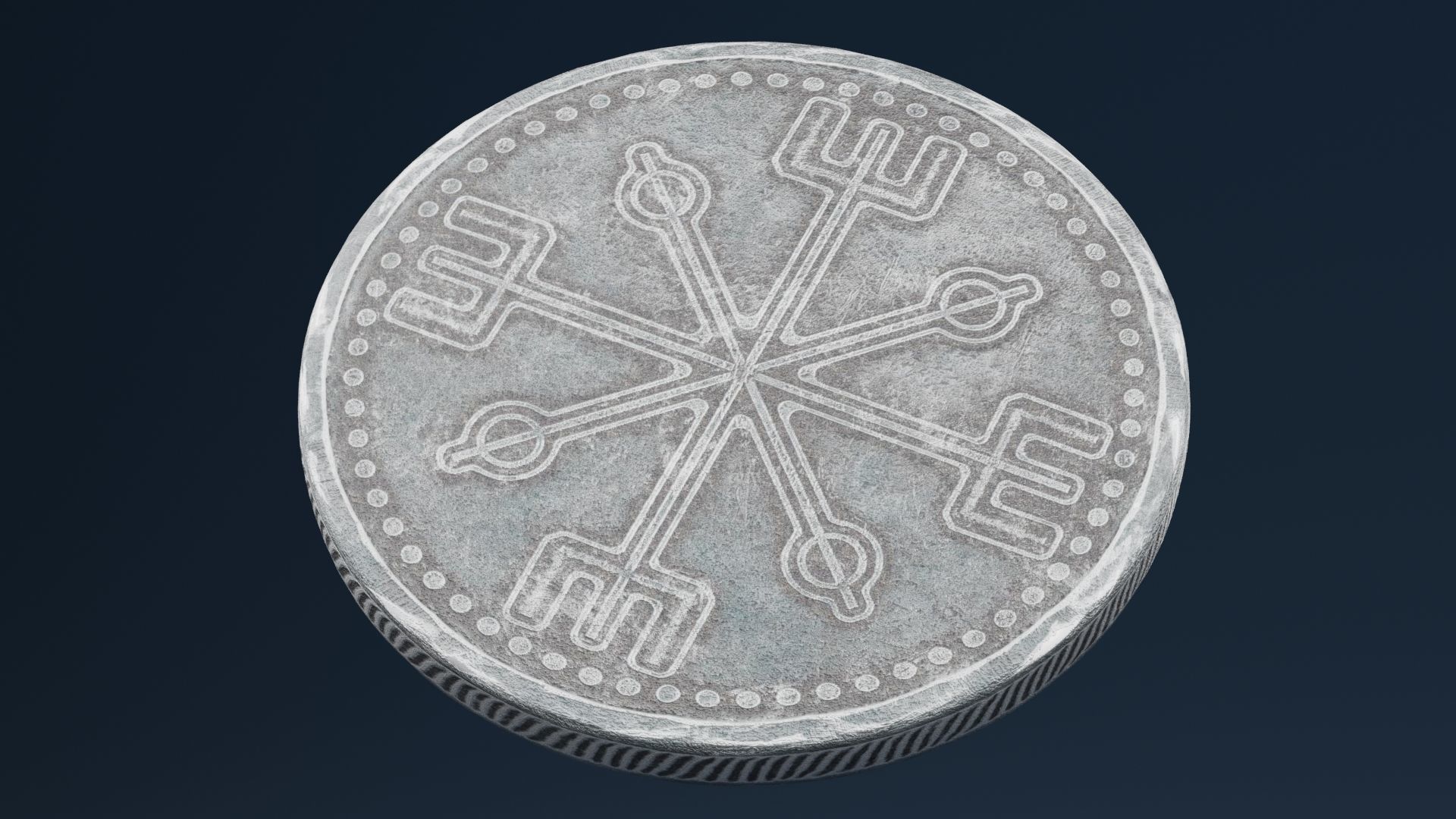 Blue Ancient Coin Low-poly 3D model_1