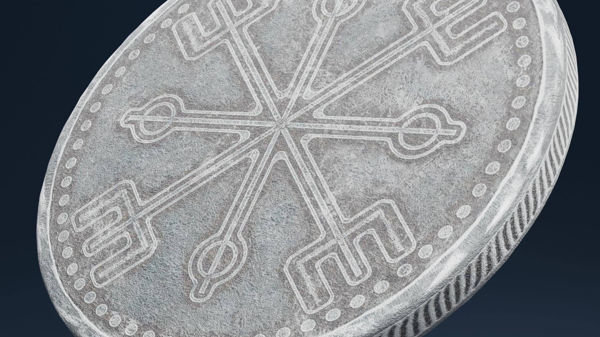 Blue Ancient Coin Low-poly 3D model_4